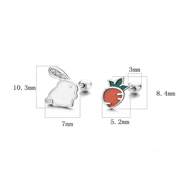 925 Silver Rabbit Carrot Thread Stud Earrings