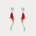 Cloisonne Blue And Red Koi Stud Earrings