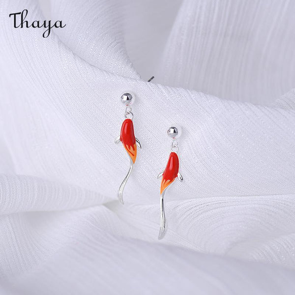 Cloisonne Blue And Red Koi Stud Earrings