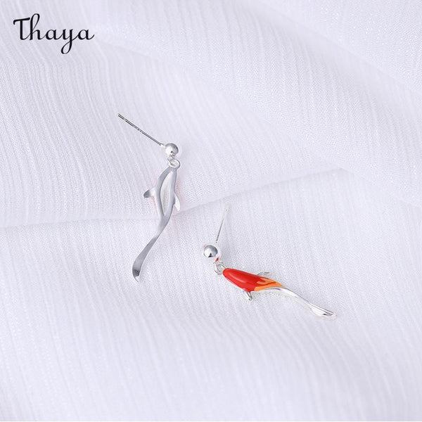 Cloisonne Blue And Red Koi Stud Earrings
